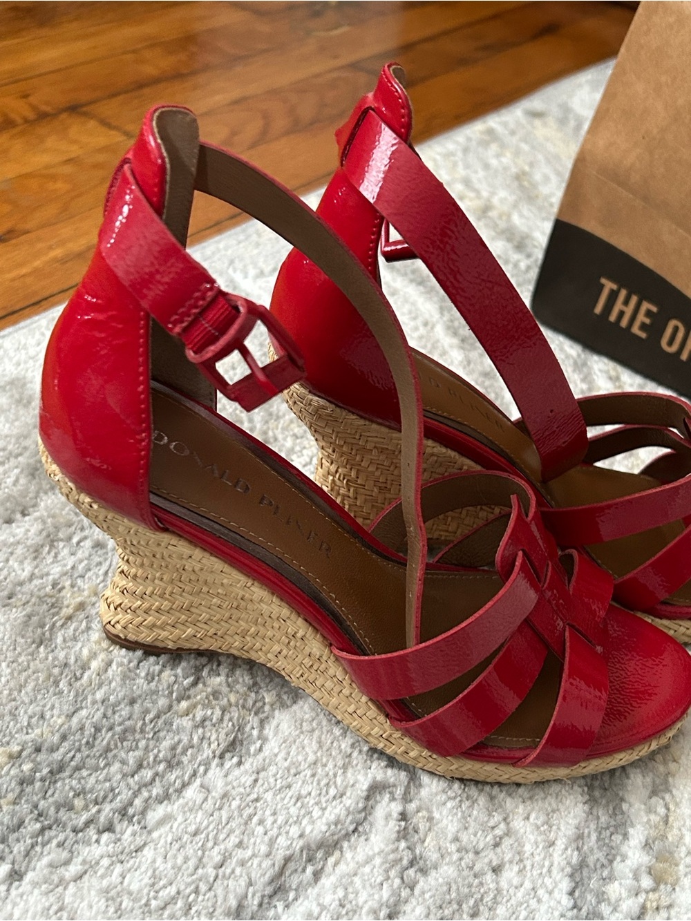 Donald J. Pliner Red Patent Stylish Woven Wedge Sandals. SZ 6